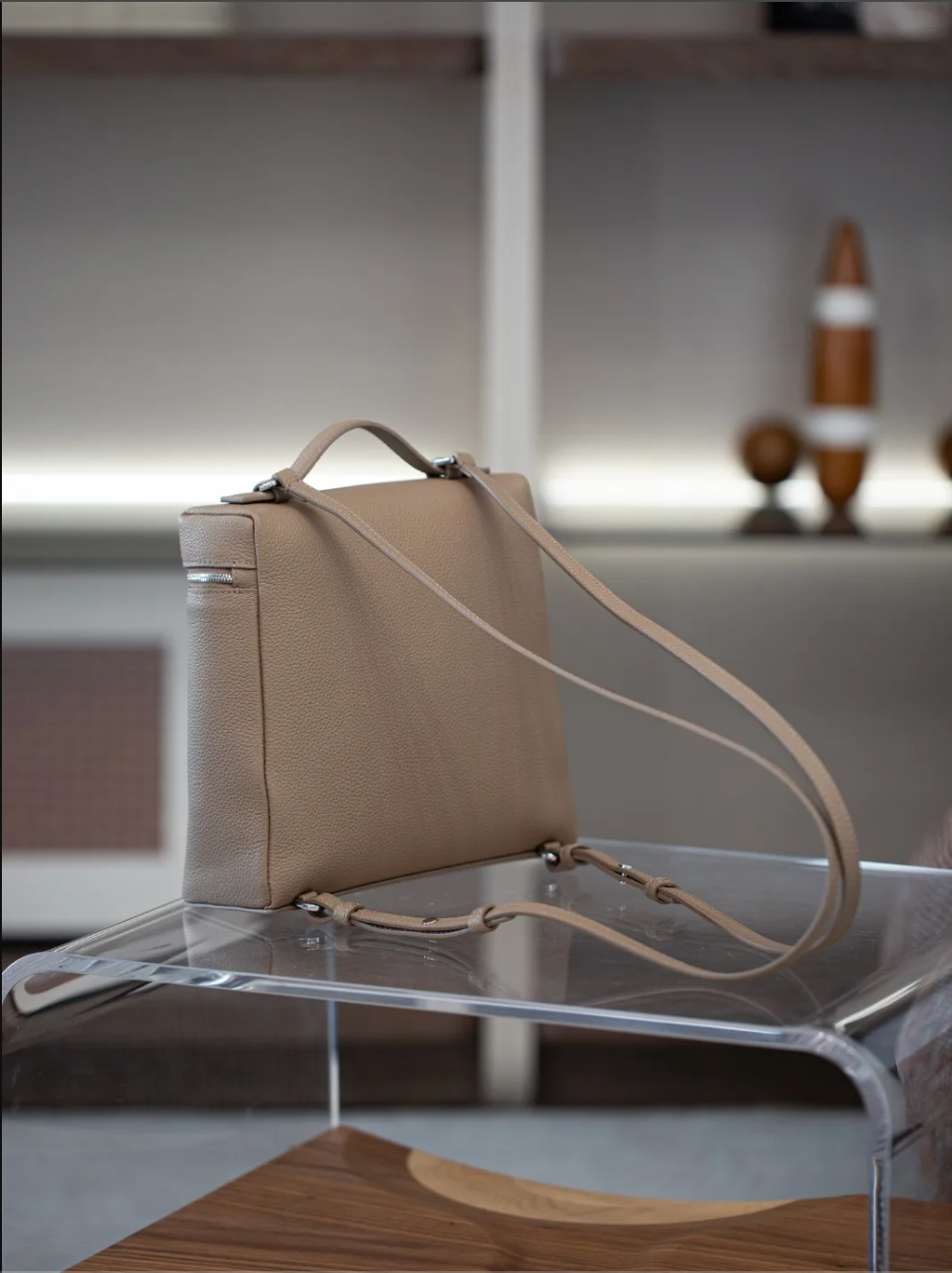 Soft Leather Square Commuter Backpack Handbag