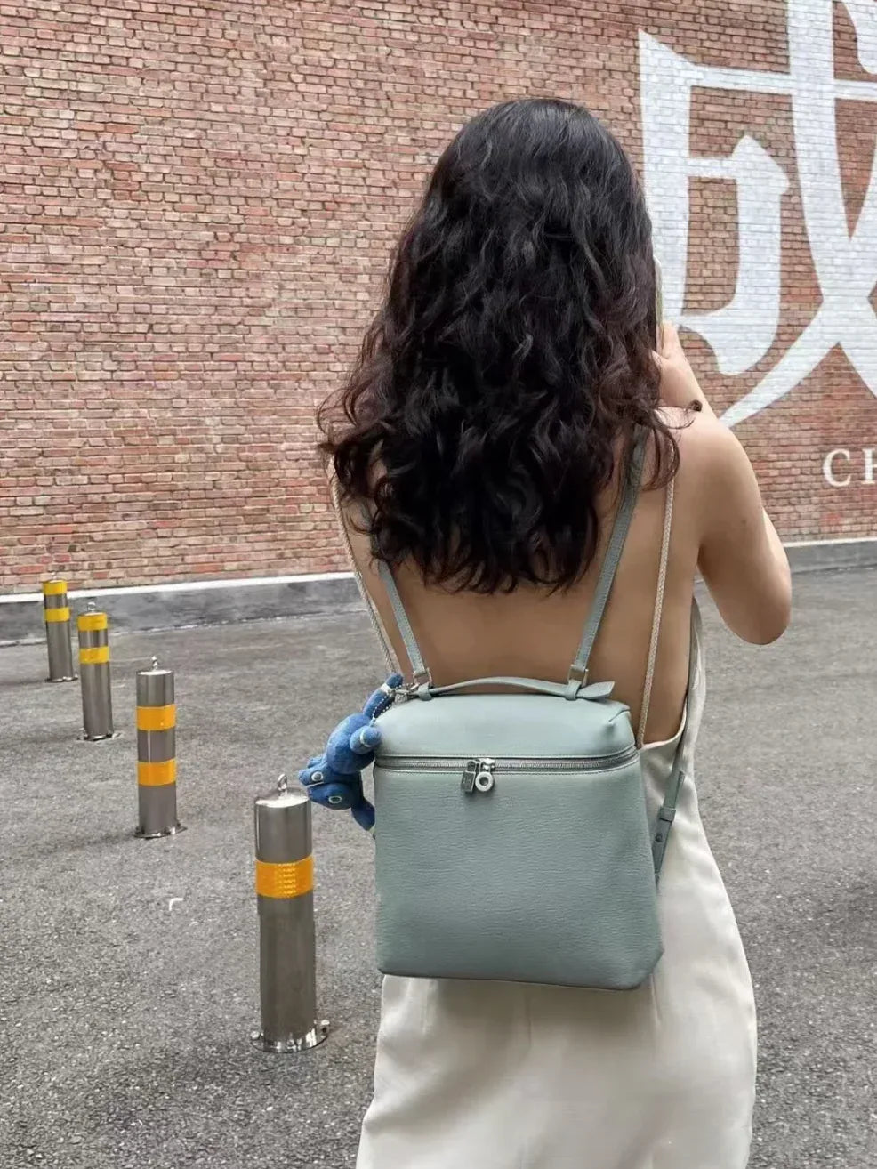 Soft Leather Square Commuter Backpack Handbag