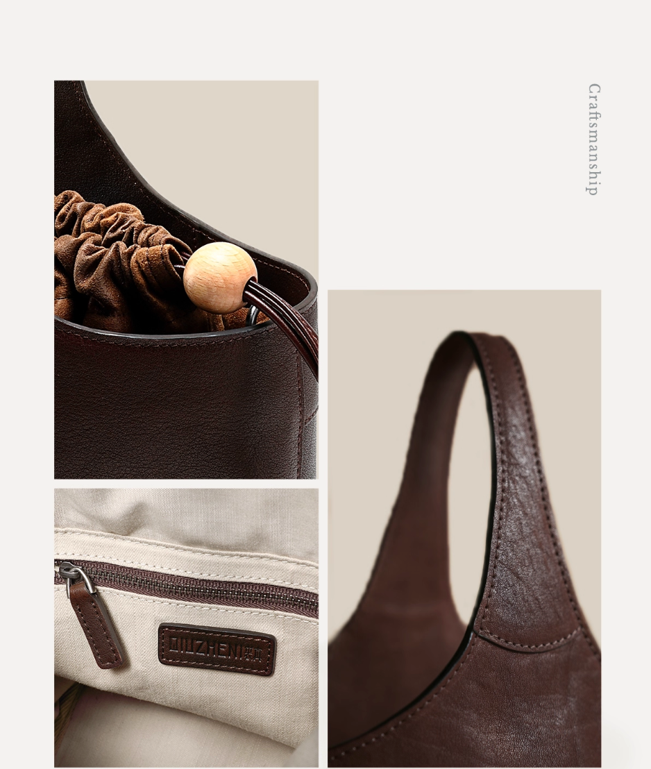 Women’s Genuine Leather Bucket Handbag Purse