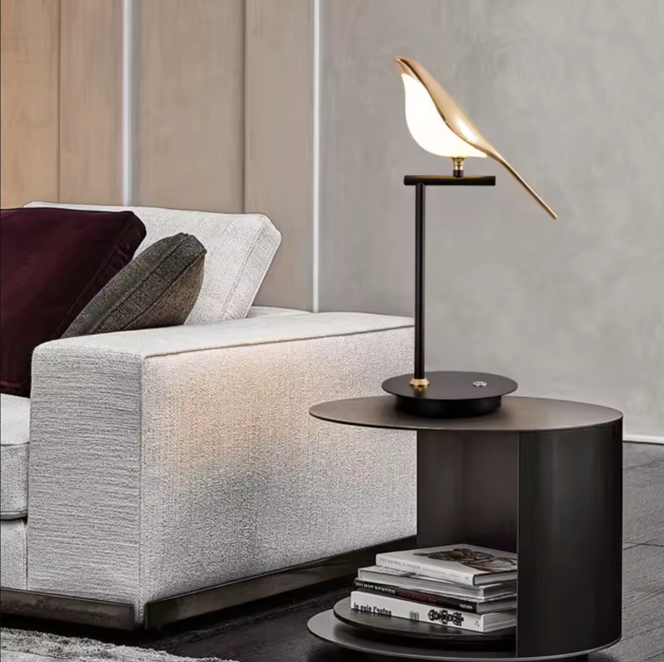 LED Bedside Table Lamp Magpie Bird Model Black Gold
