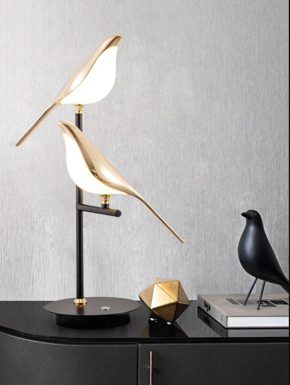 LED Bedside Table Lamp Magpie Bird Model Black Gold