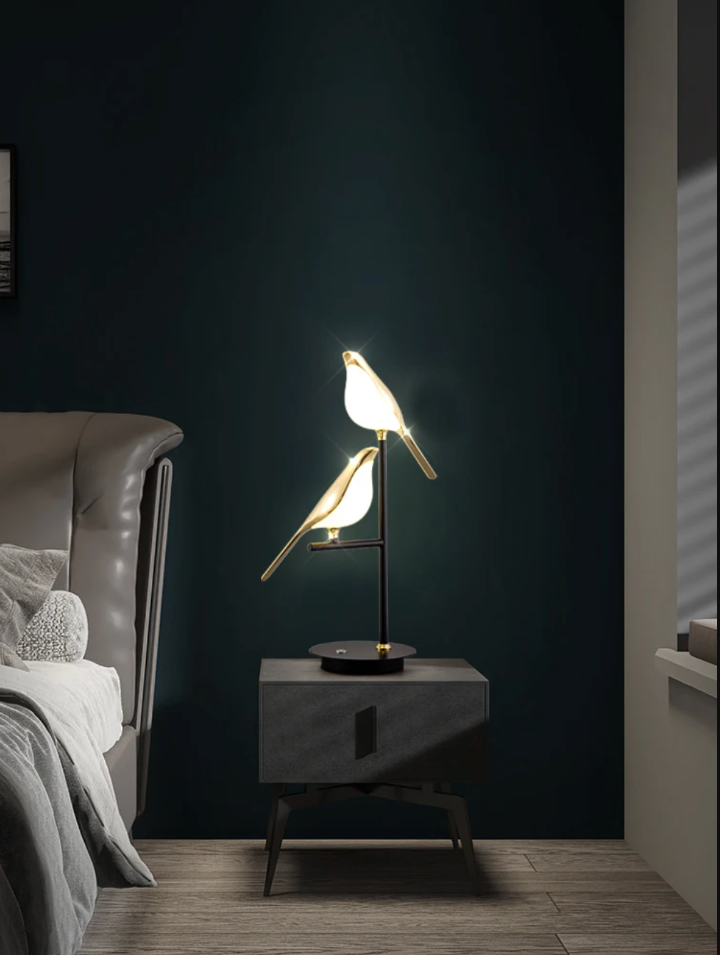 LED Bedside Table Lamp Magpie Bird Model Black Gold