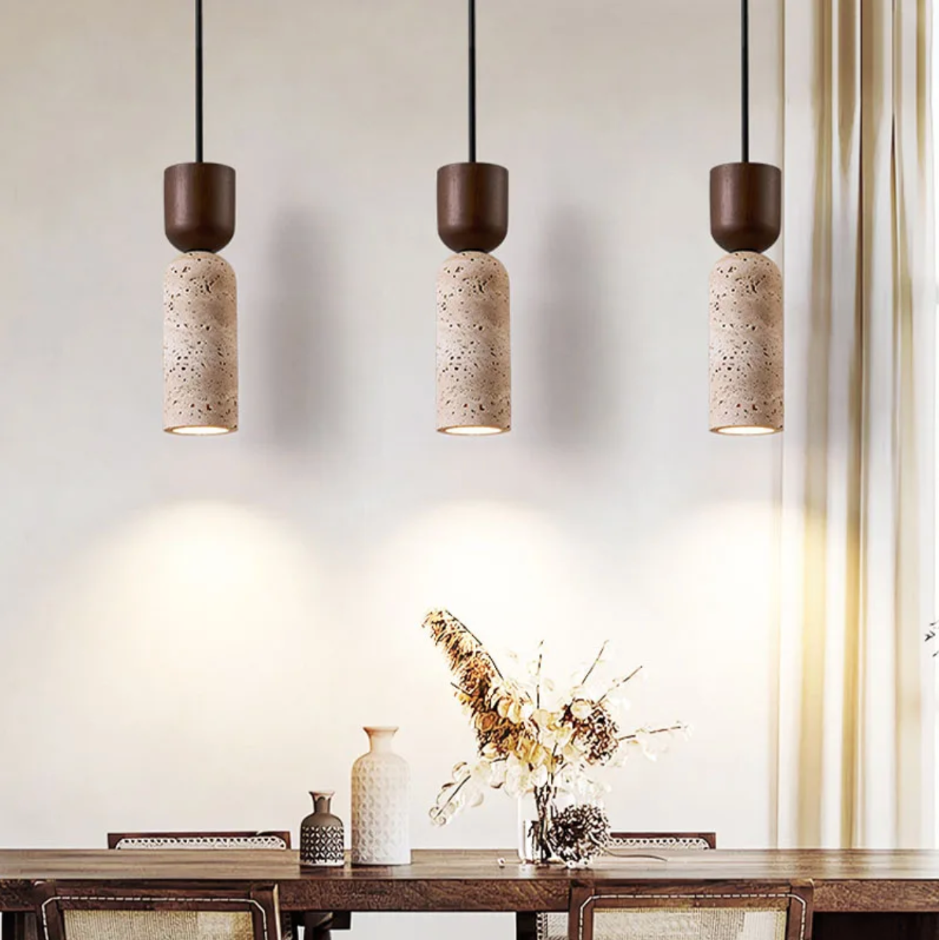 Japanese Wabi Sabi Stone Pendant Ceiling Lamp Chandelier
