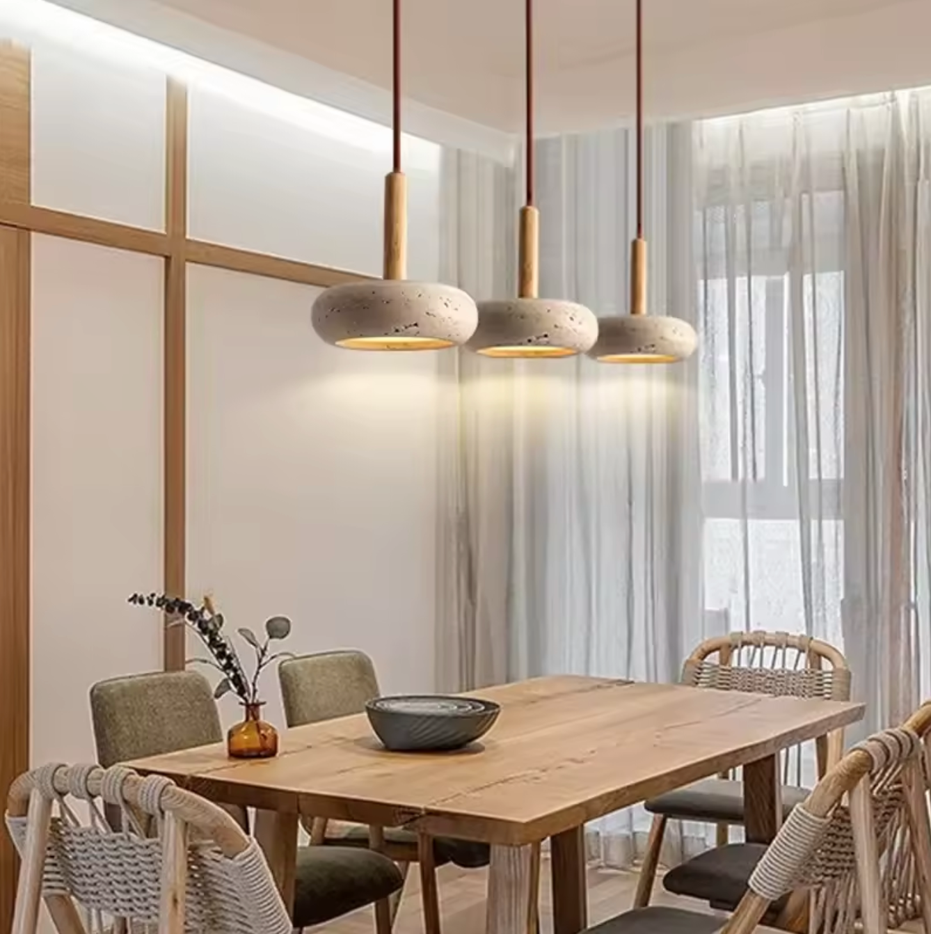 Yellow Cave Stone Pendant Lamp Japanese Wabi-Sabi Ceiling Light