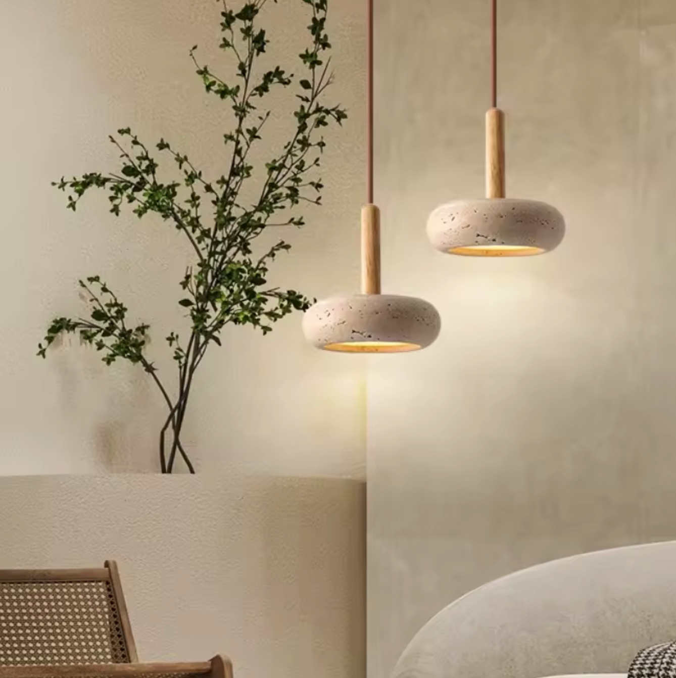 Yellow Cave Stone Pendant Lamp Japanese Wabi-Sabi Ceiling Light