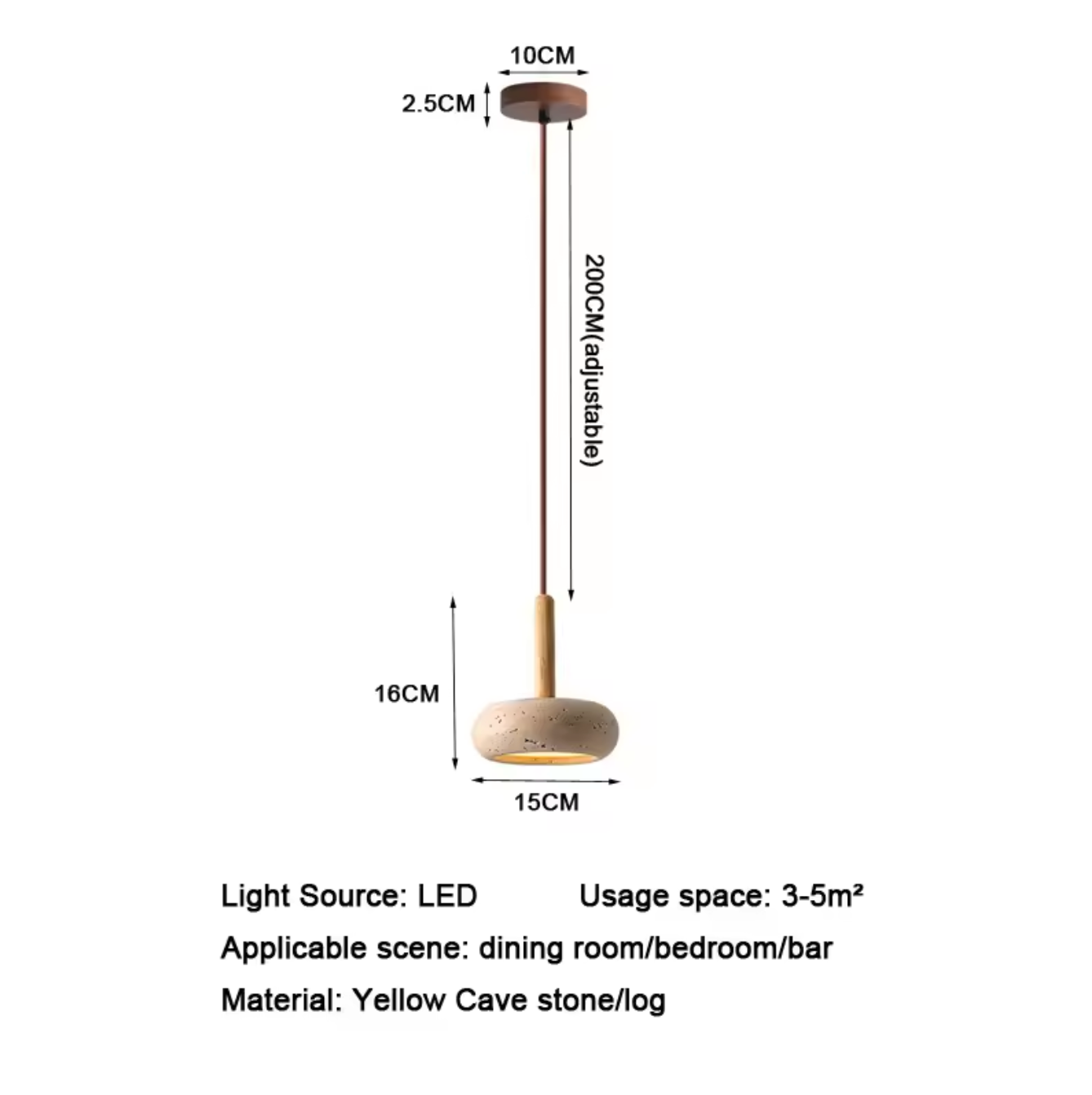 Yellow Cave Stone Pendant Lamp Japanese Wabi-Sabi Ceiling Light