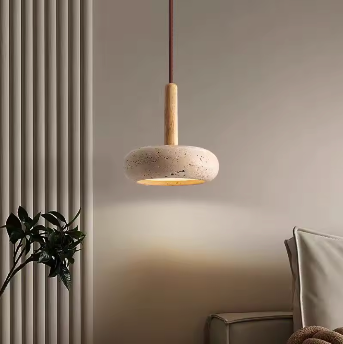 Yellow Cave Stone Pendant Lamp Japanese Wabi-Sabi Ceiling Light