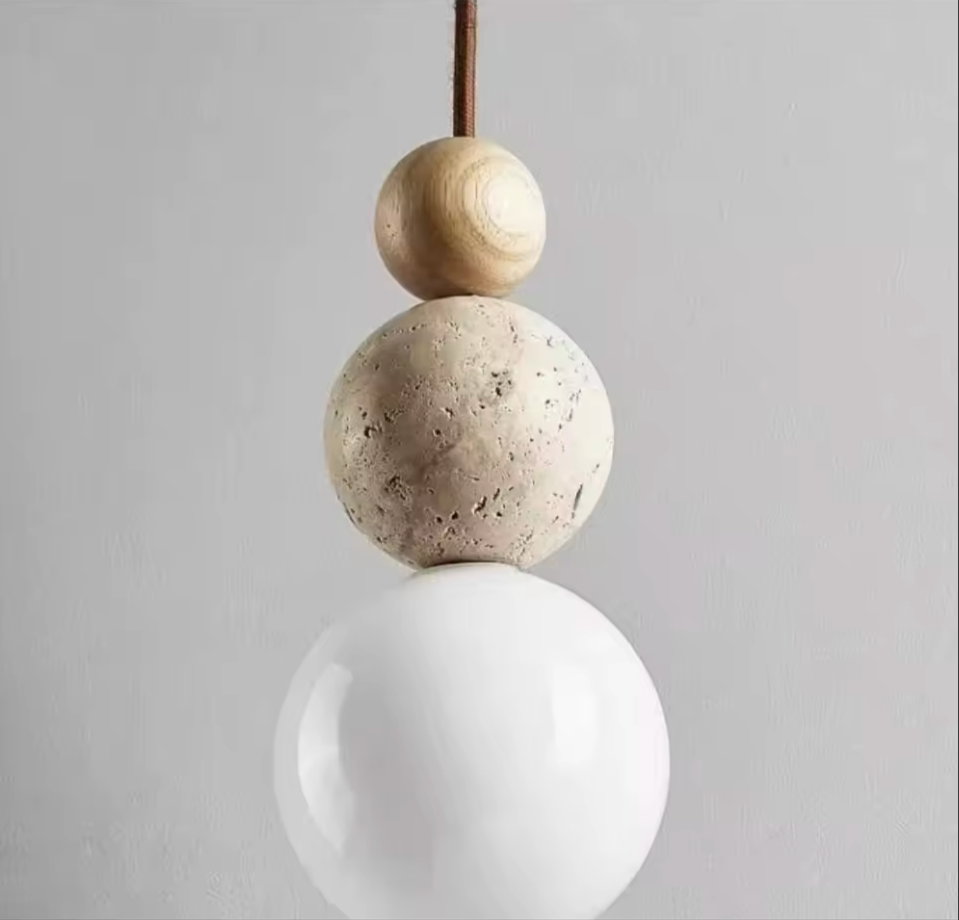 Cream Travertine Pendant Light Natural Stone and Wood