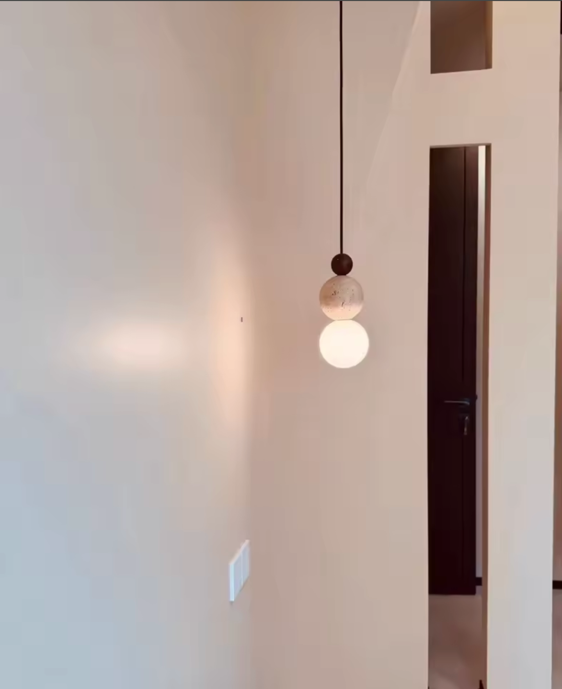 Cream Travertine Pendant Light Natural Stone and Wood