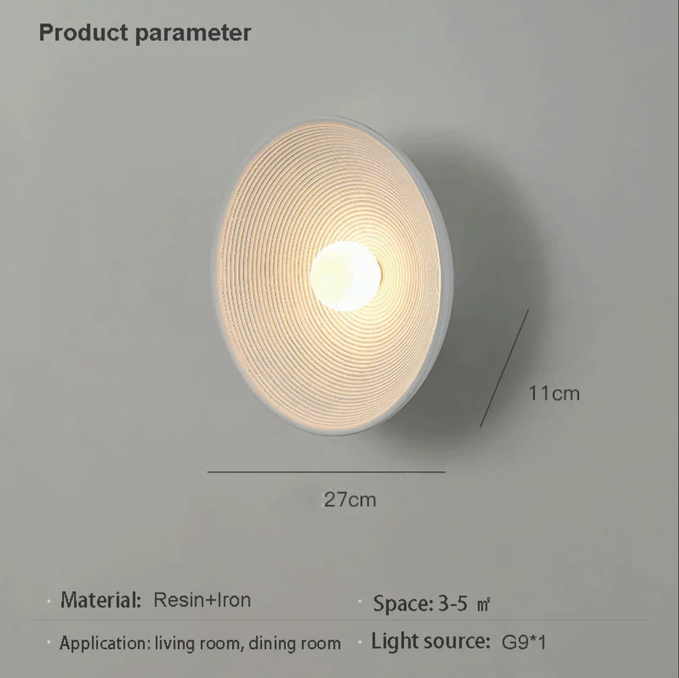 Indoor Ripple Round Wall Light for Bedroom, Living Room & Dining Room
