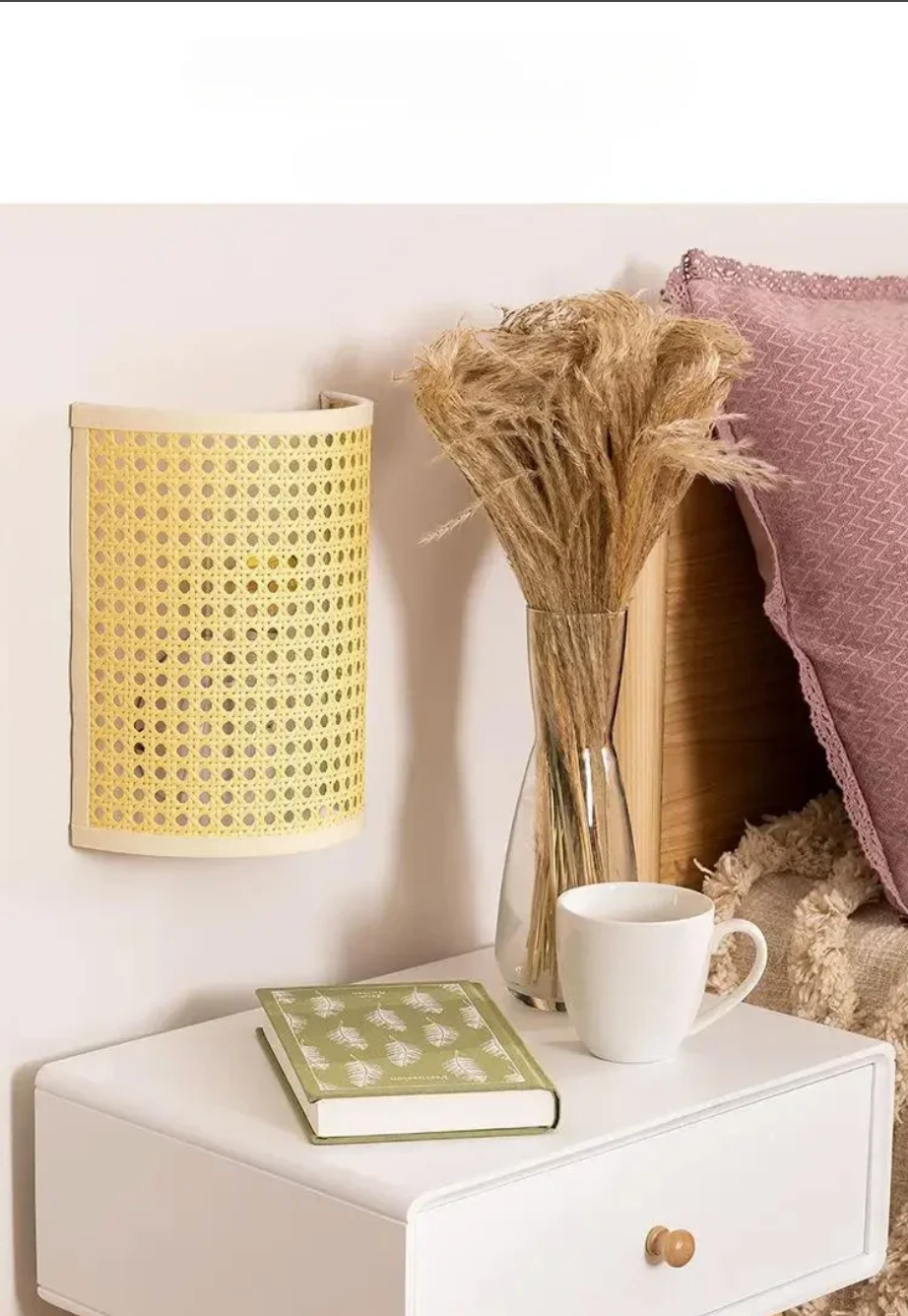 Rattan Wall Lamp Bamboo Woven Bedside Wall Sconce Lighting Fixture