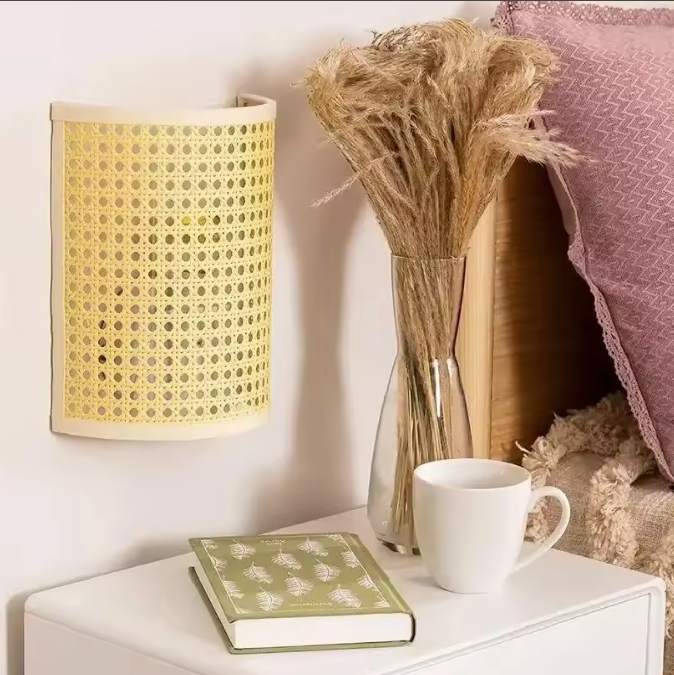 Rattan Wall Lamp Bamboo Woven Bedside Wall Sconce Lighting Fixture