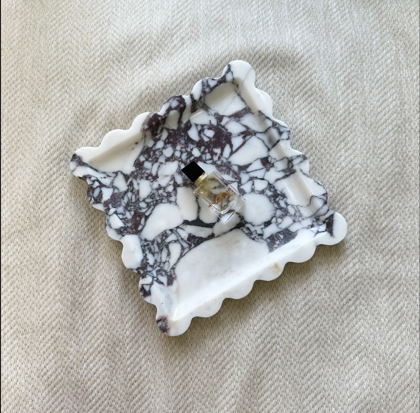 Square Natural Marble Tray with Scalloped Edge Travertine