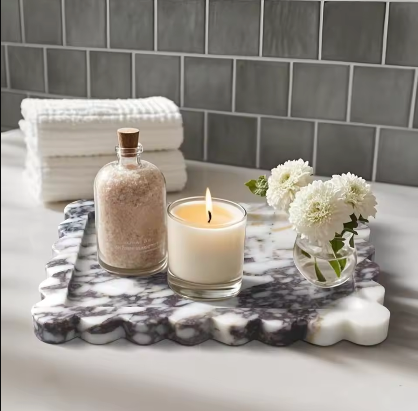 Calacatta Viola Scalloped Natural Marble Tray for Countertop