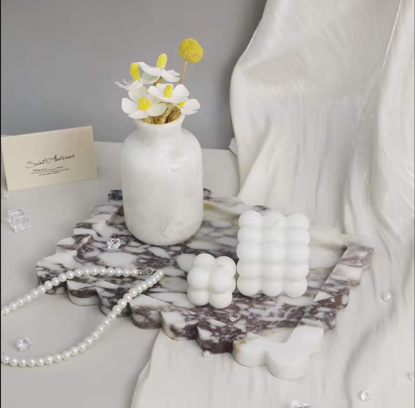 Calacatta Viola Scalloped Natural Marble Tray for Countertop