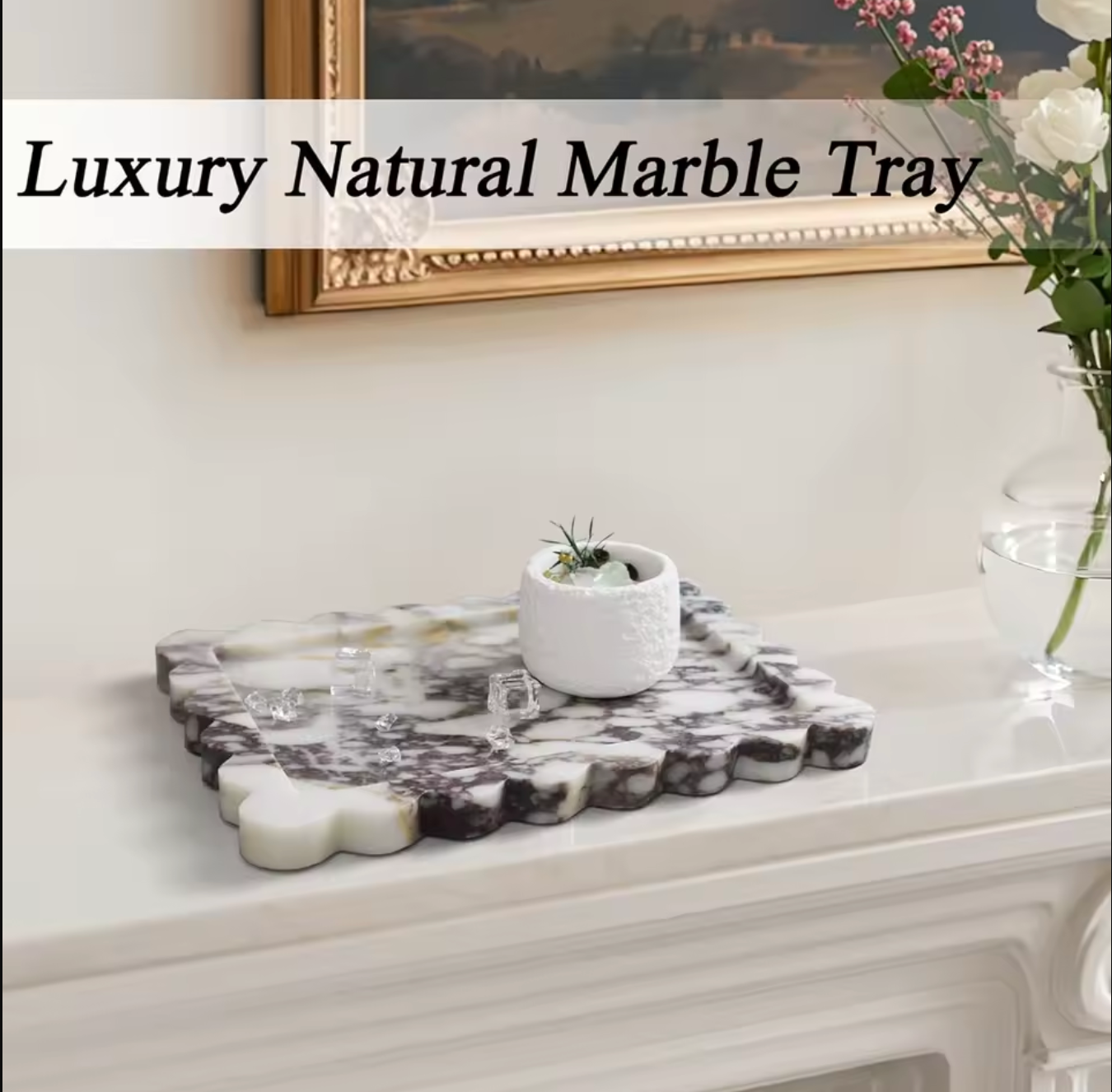Calacatta Viola Scalloped Natural Marble Tray for Countertop