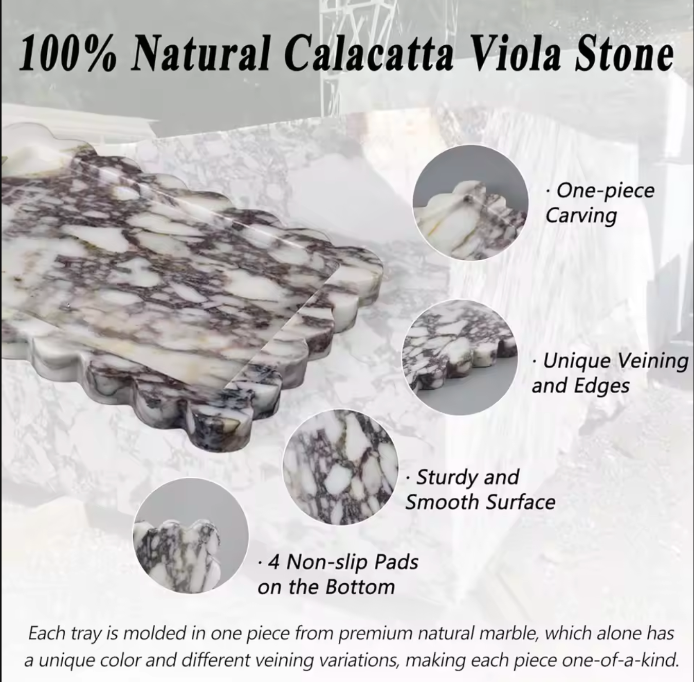 Calacatta Viola Scalloped Natural Marble Tray for Countertop