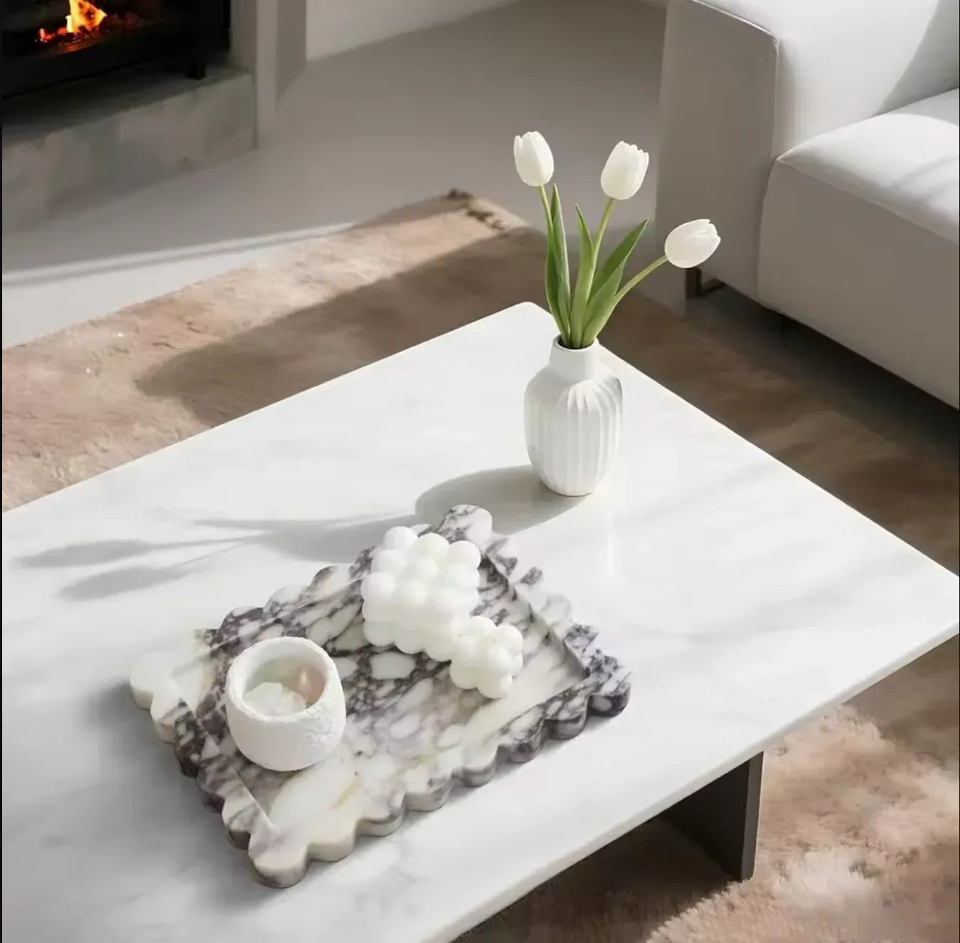 Calacatta Viola Scalloped Natural Marble Tray for Countertop