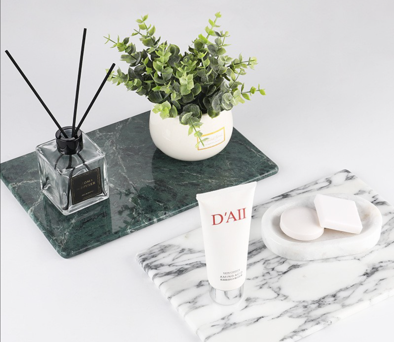 White Jade Marble Tray Flat Plate Aromatherapy Decoration