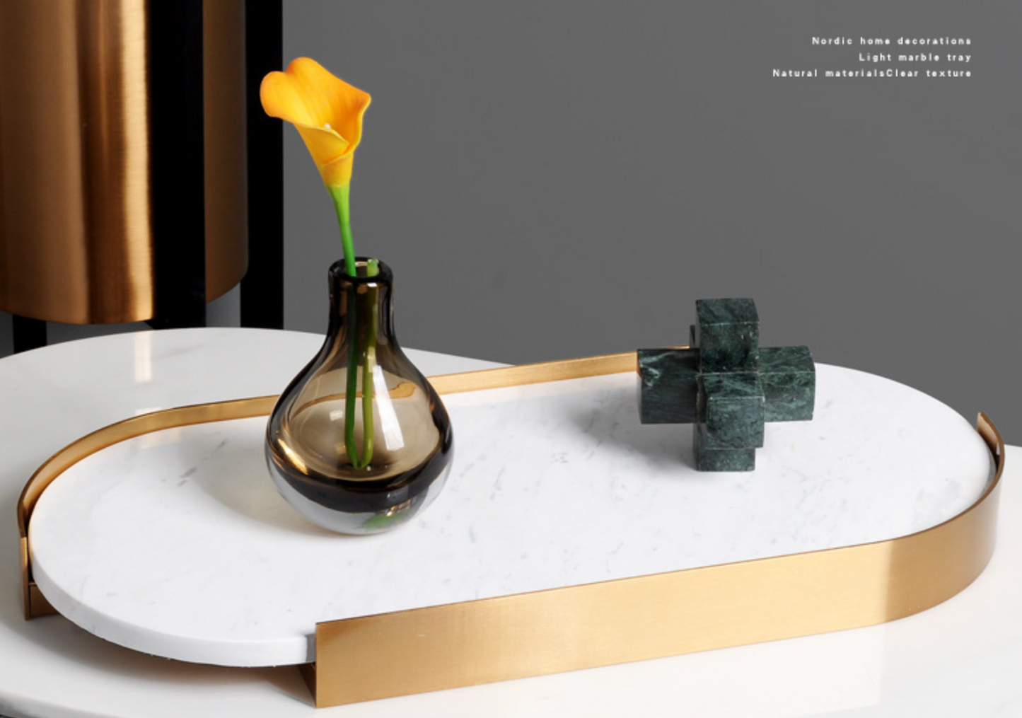 Marble Coffee Table Tray with Gold Rim Round & Oval Vanity Tray