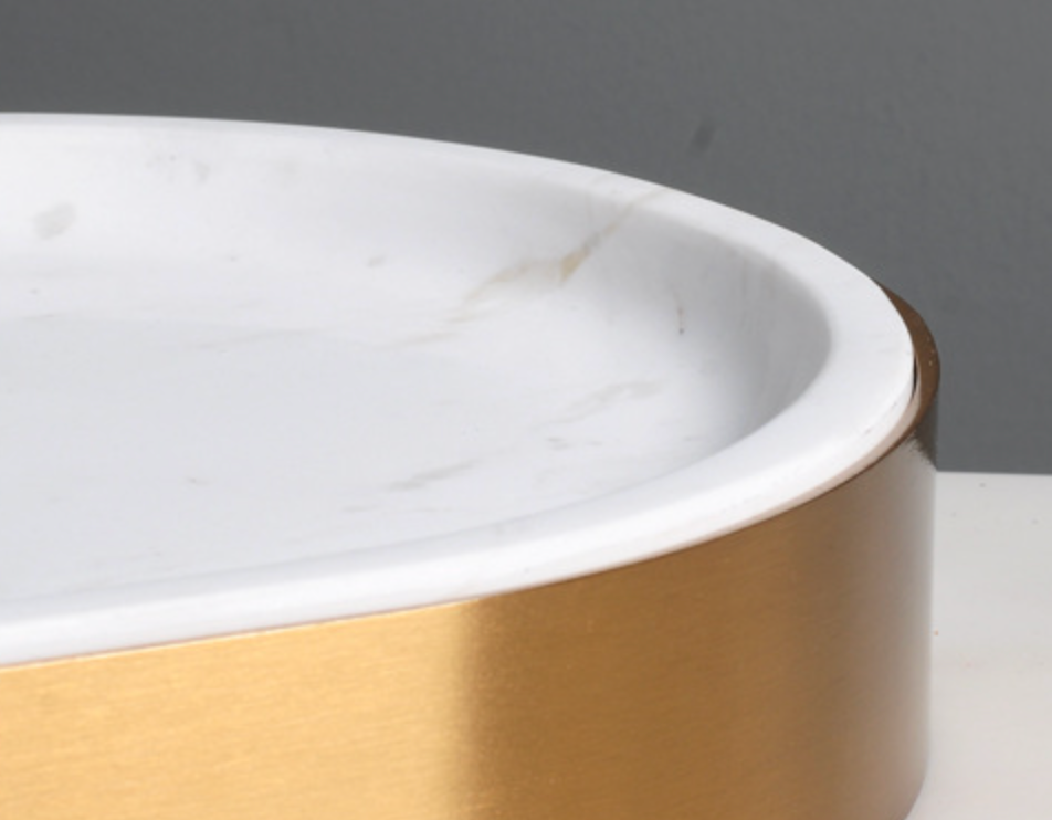 Marble Coffee Table Tray with Gold Rim Round & Oval Vanity Tray