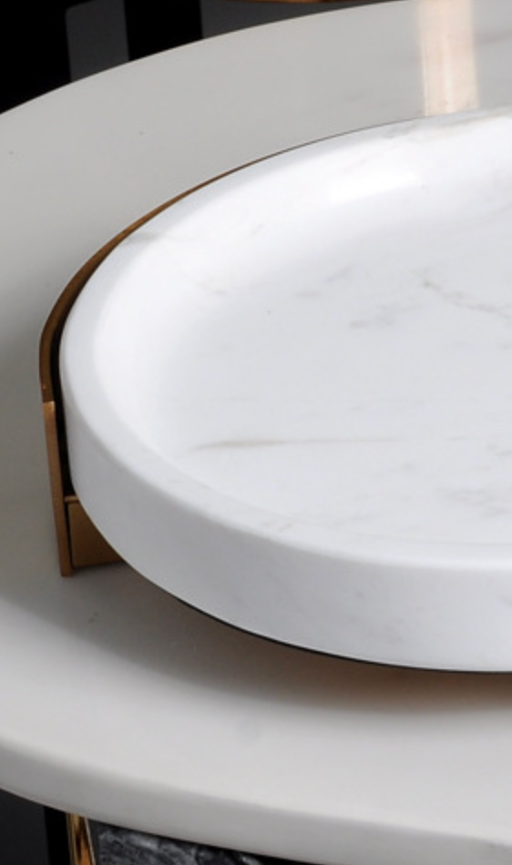 Marble Coffee Table Tray with Gold Rim Round & Oval Vanity Tray