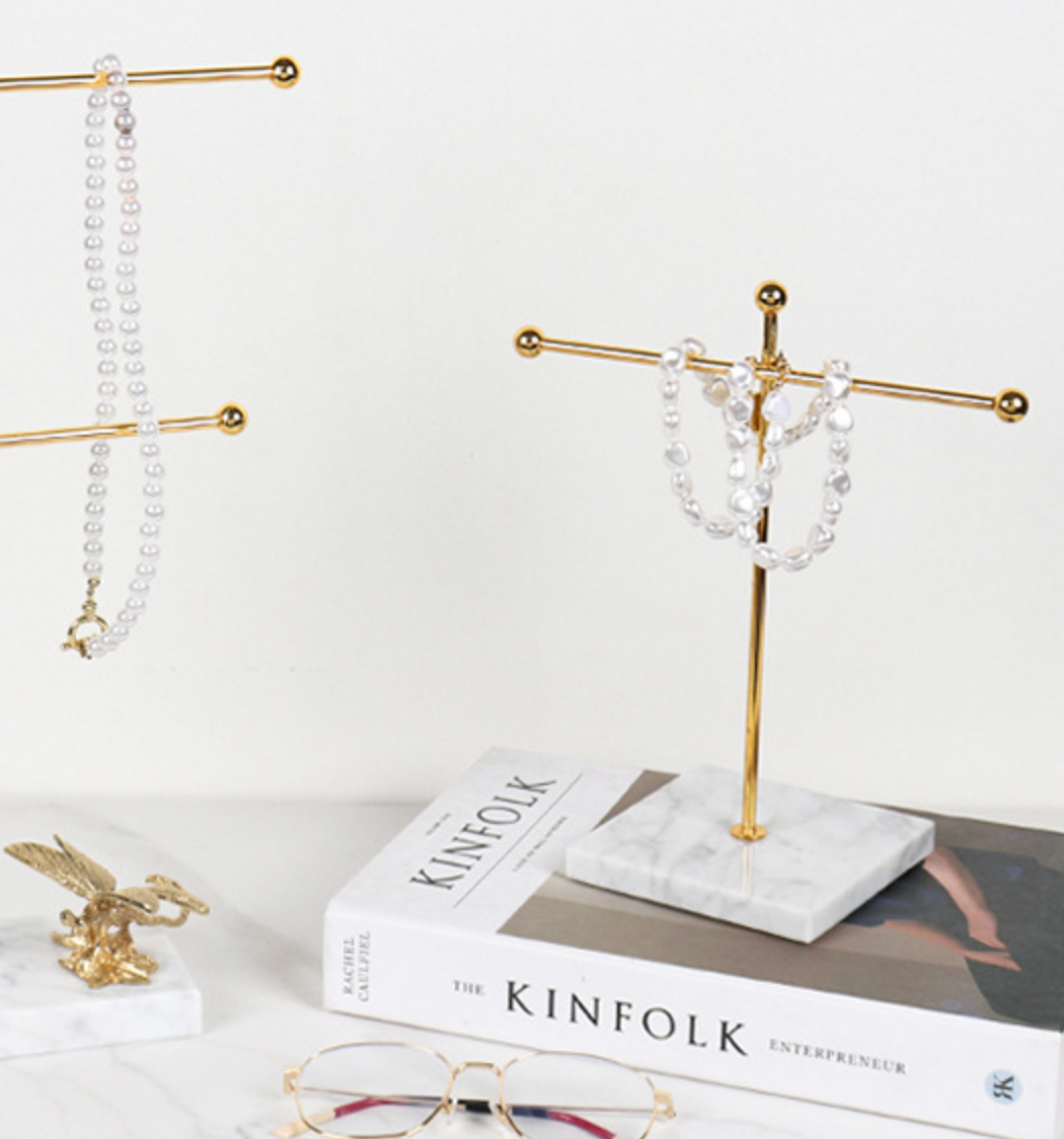 Nordic Gold Marble Jewelry Stand Necklace & Bracelet