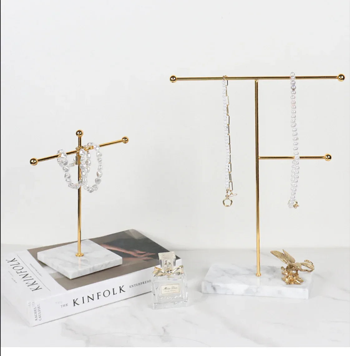 Nordic Gold Marble Jewelry Stand Necklace & Bracelet