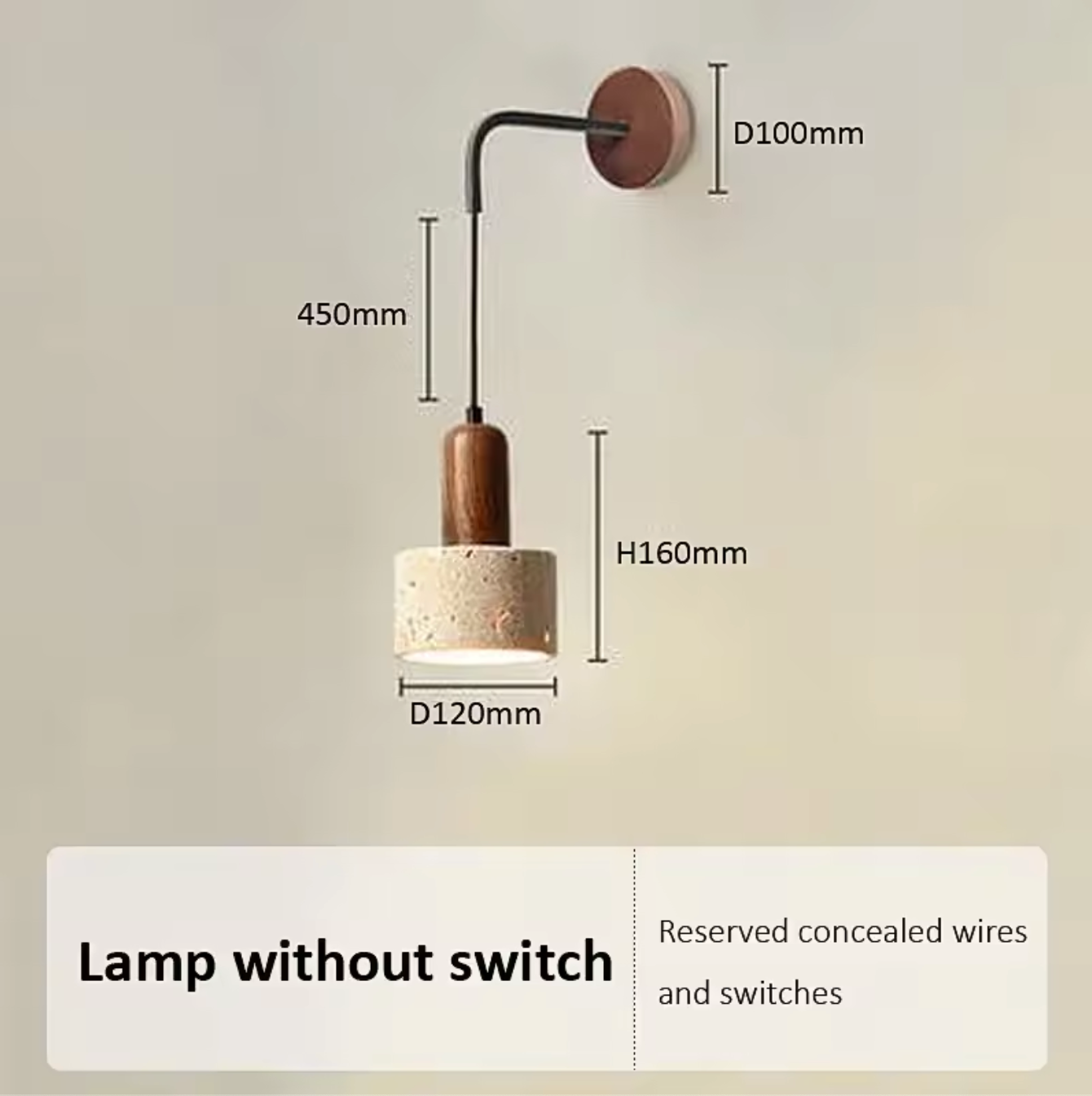 Wabi Sabi Natural Stone Wall Lamp with Wood Accent Bedside Sconce Light Fixture