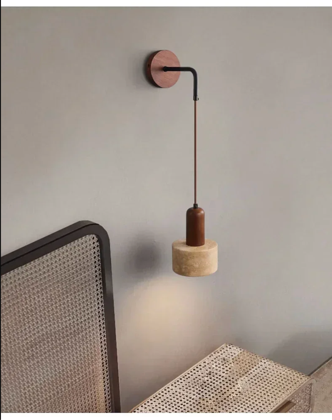 Wabi Sabi Natural Stone Wall Lamp with Wood Accent Bedside Sconce Light Fixture
