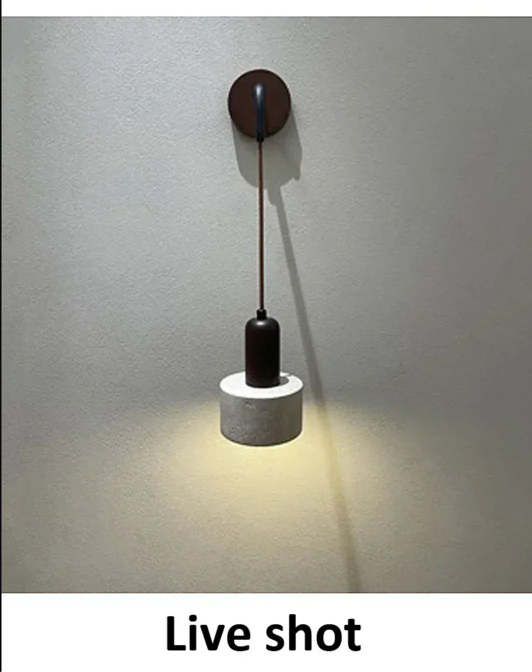 Wabi Sabi Natural Stone Wall Lamp with Wood Accent Bedside Sconce Light Fixture - Boho Living Room