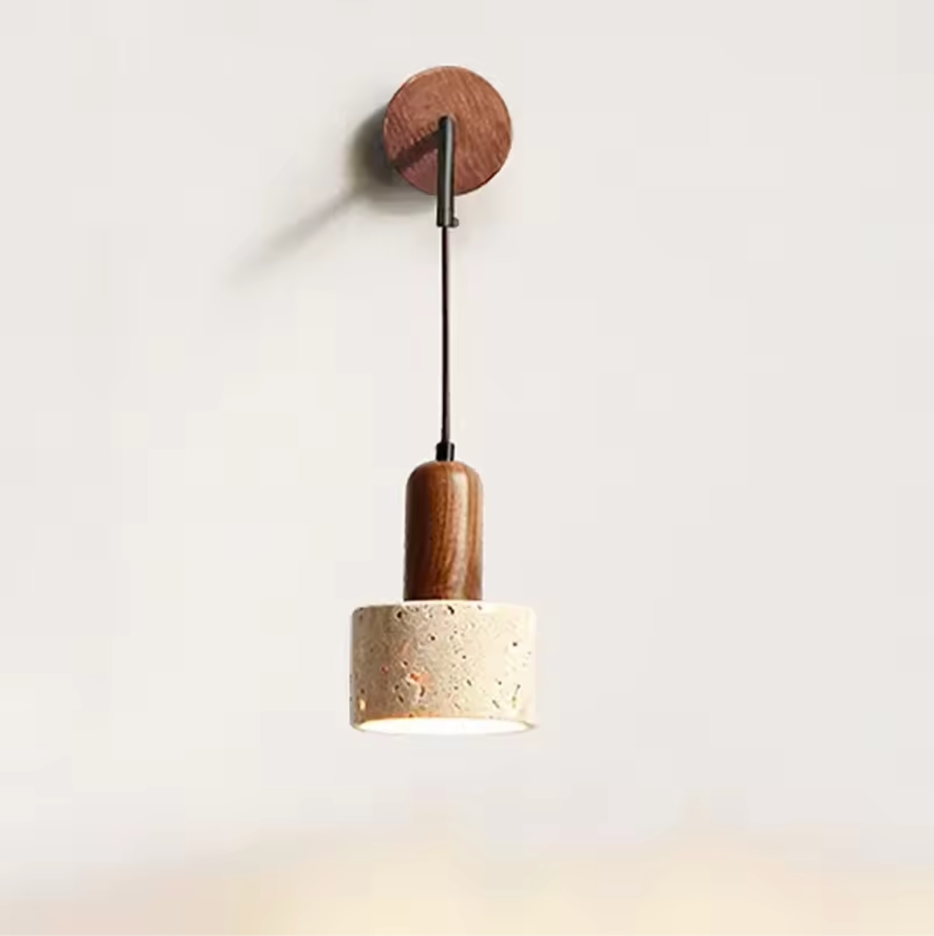 Wabi Sabi Natural Stone Wall Lamp with Wood Accent Bedside Sconce Light Fixture