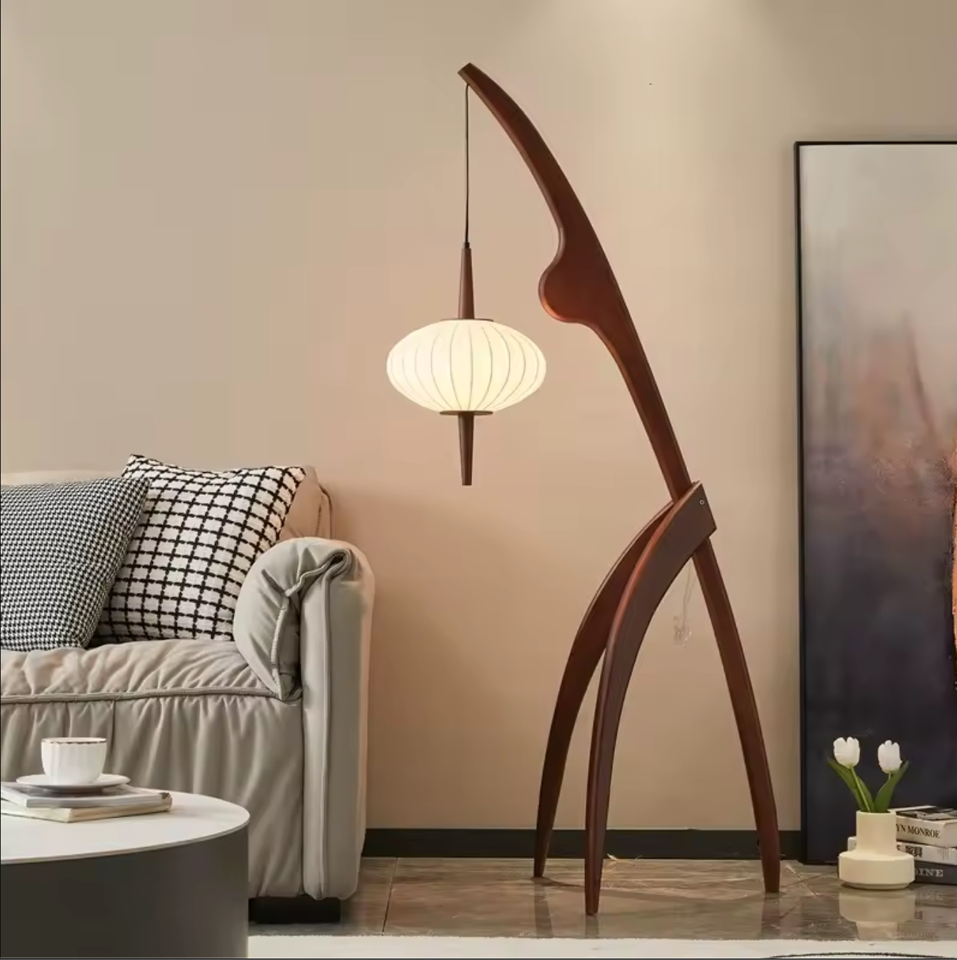 Handmade Bamboo Floor Lamp Tripod Lighting for Living Room