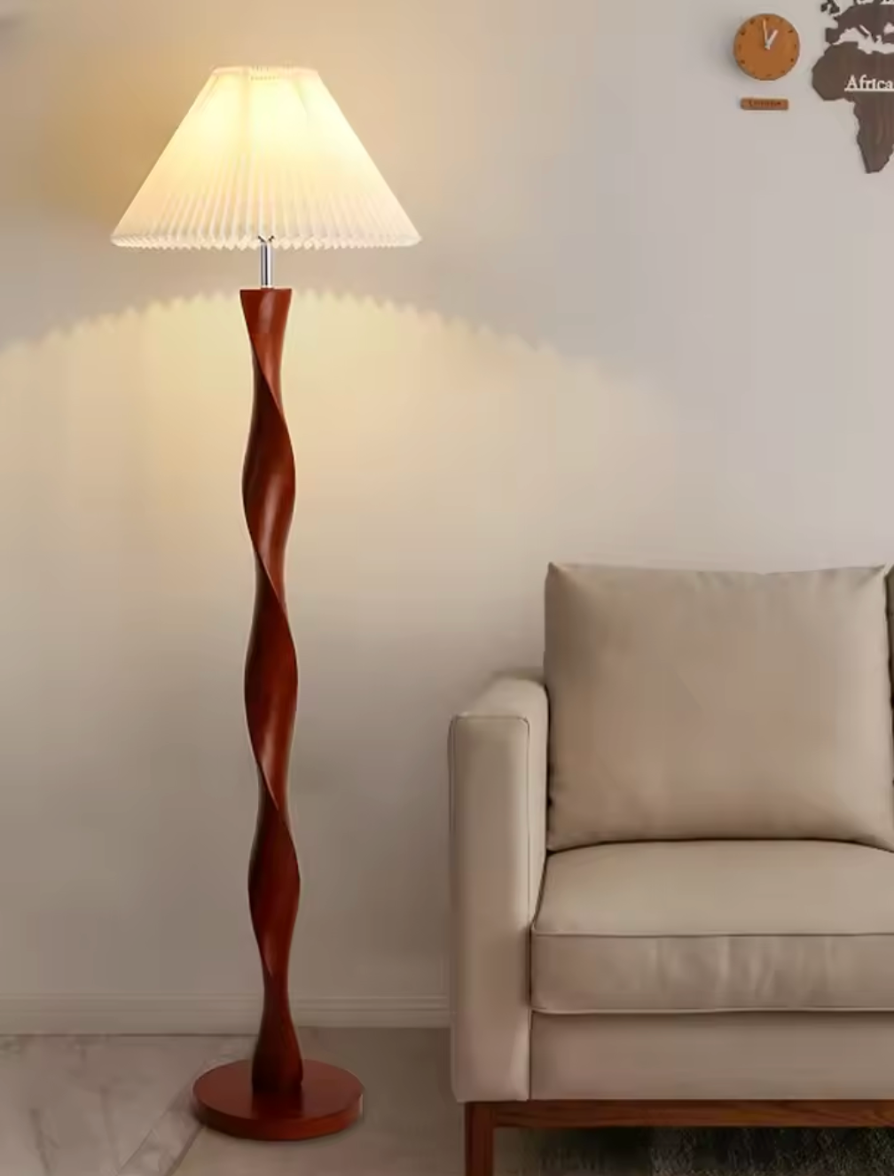 Nordic Wooden Floor Lamp with Fabric Shade for Living Room and Bedroom