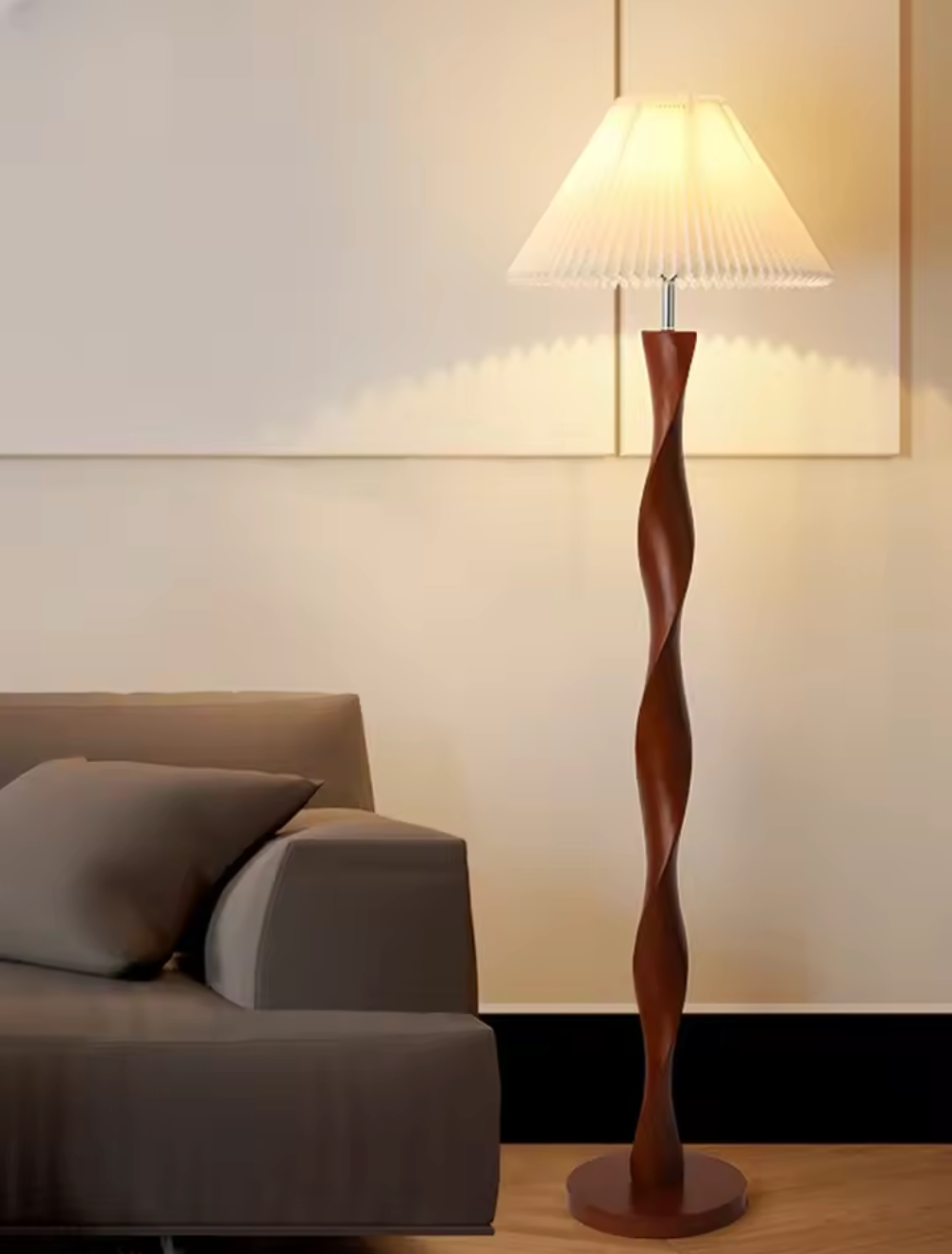 Nordic Wooden Floor Lamp with Fabric Shade for Living Room and Bedroom