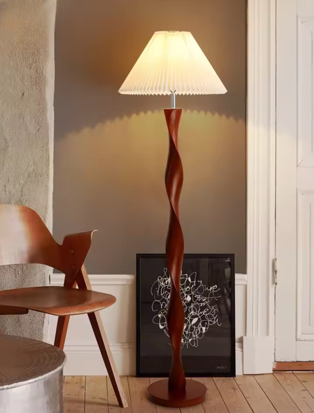 Nordic Wooden Floor Lamp with Fabric Shade for Living Room and Bedroom