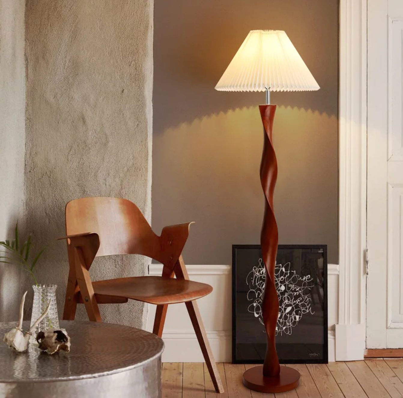 Nordic Wooden Floor Lamp with Fabric Shade for Living Room and Bedroom