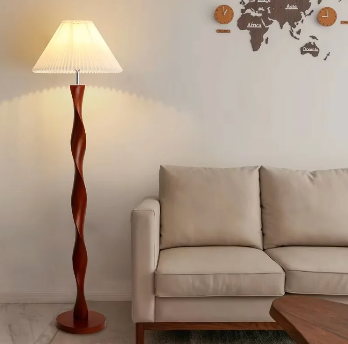 Nordic Wooden Floor Lamp with Fabric Shade for Living Room and Bedroom