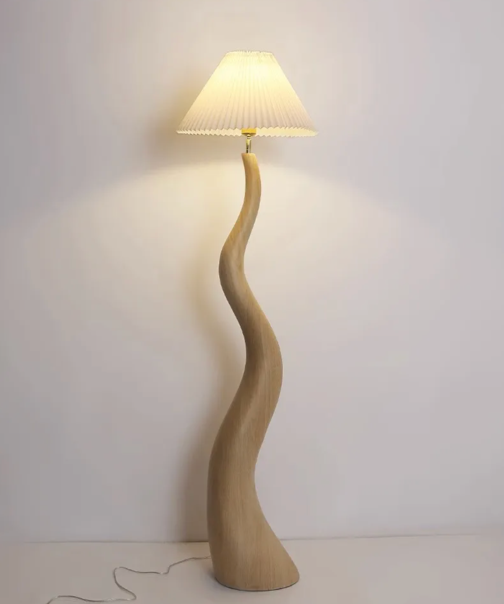 Large Resin Curved Floor Lamp with Pleated Shade Nordic Minimalist