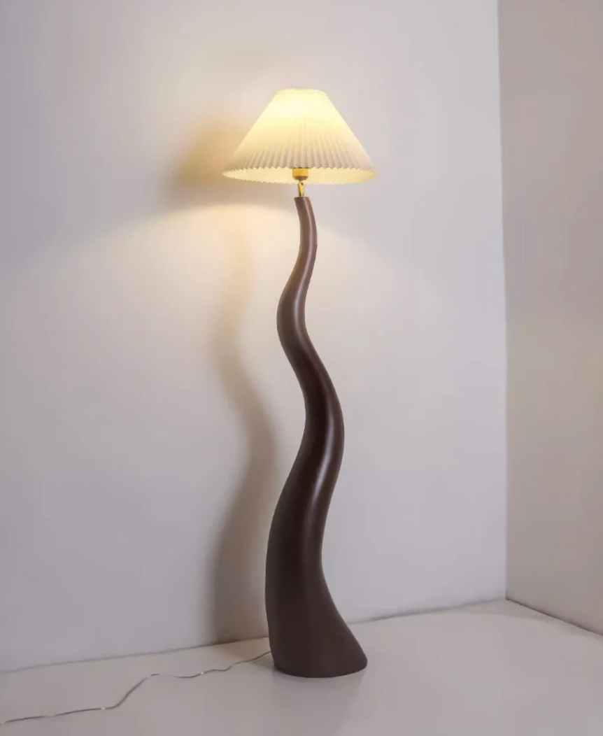 Large Resin Curved Floor Lamp with Pleated Shade Nordic Minimalist