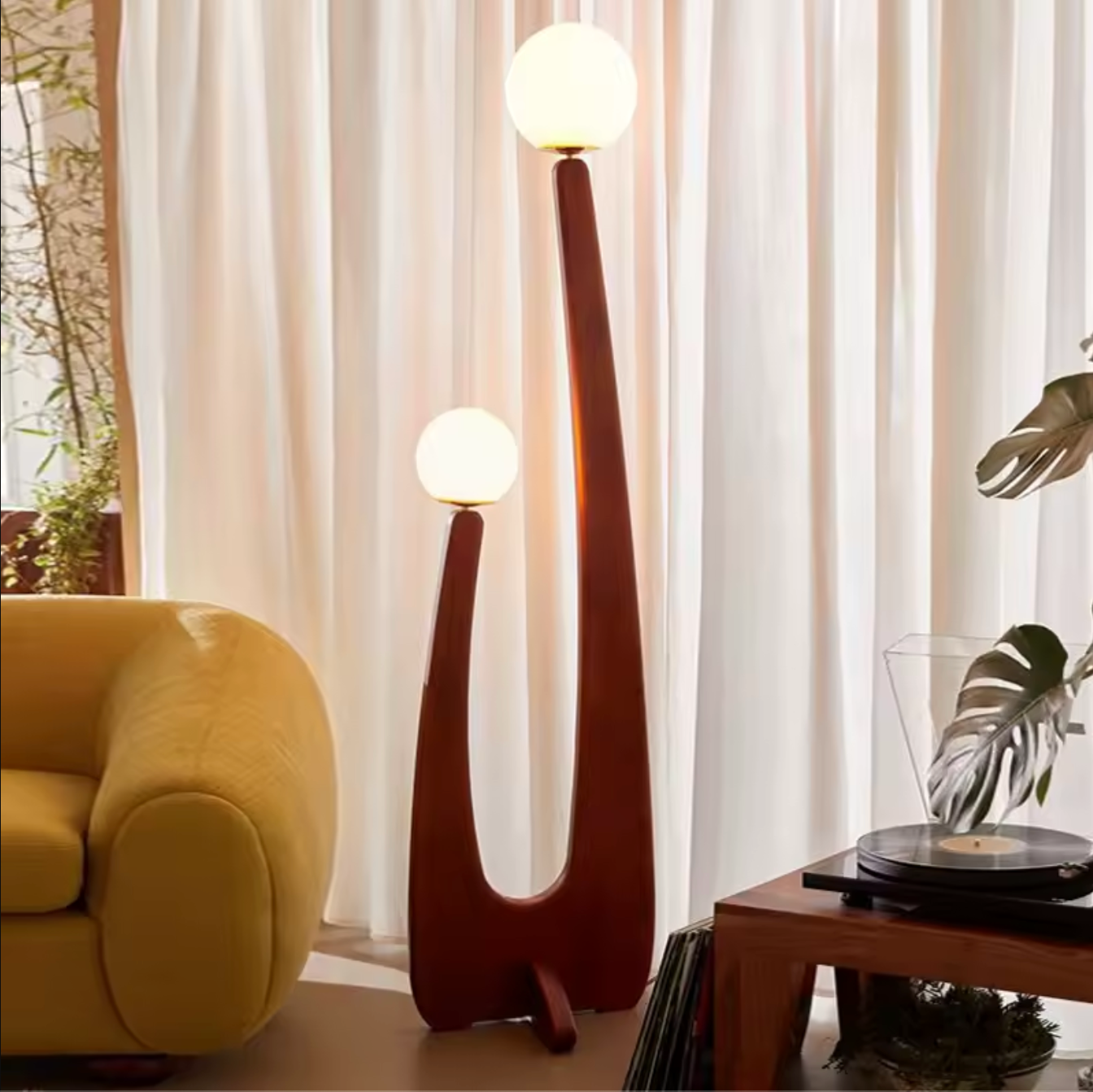 Modern Minimalist Walnut Solid Wood Floor Lamp with Dual Glass