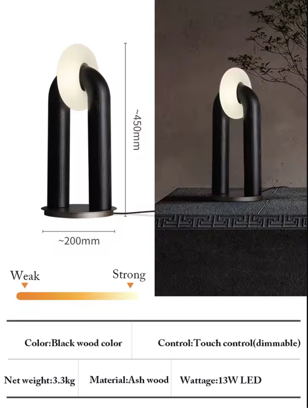 Vintage Solid Wood LED Table Lamp Dimmable Touch Control