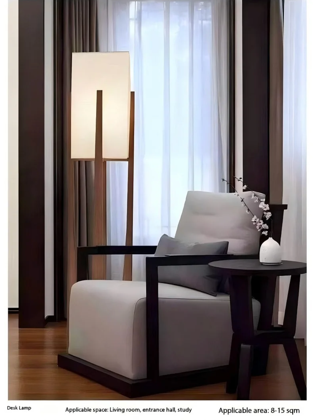 Nordic Walnut Wood Japanese Floor Lamp with Cotton Cloth Lampshade