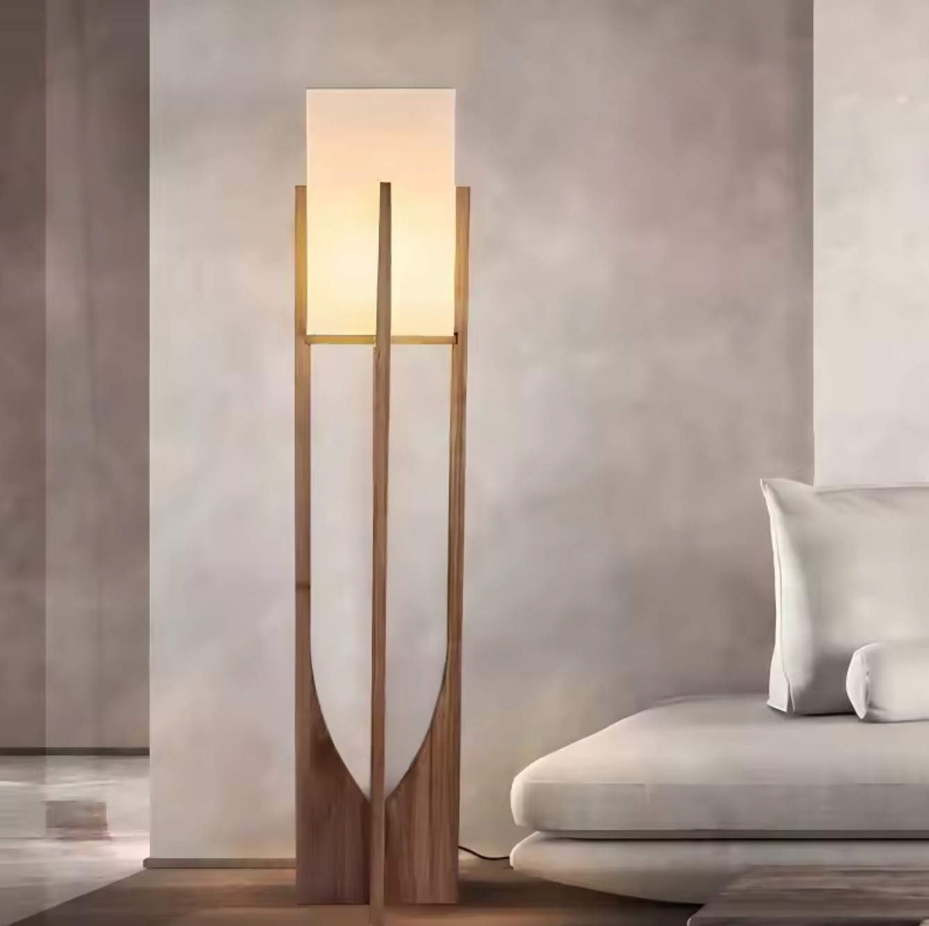 Nordic Walnut Wood Japanese Floor Lamp with Cotton Cloth Lampshade