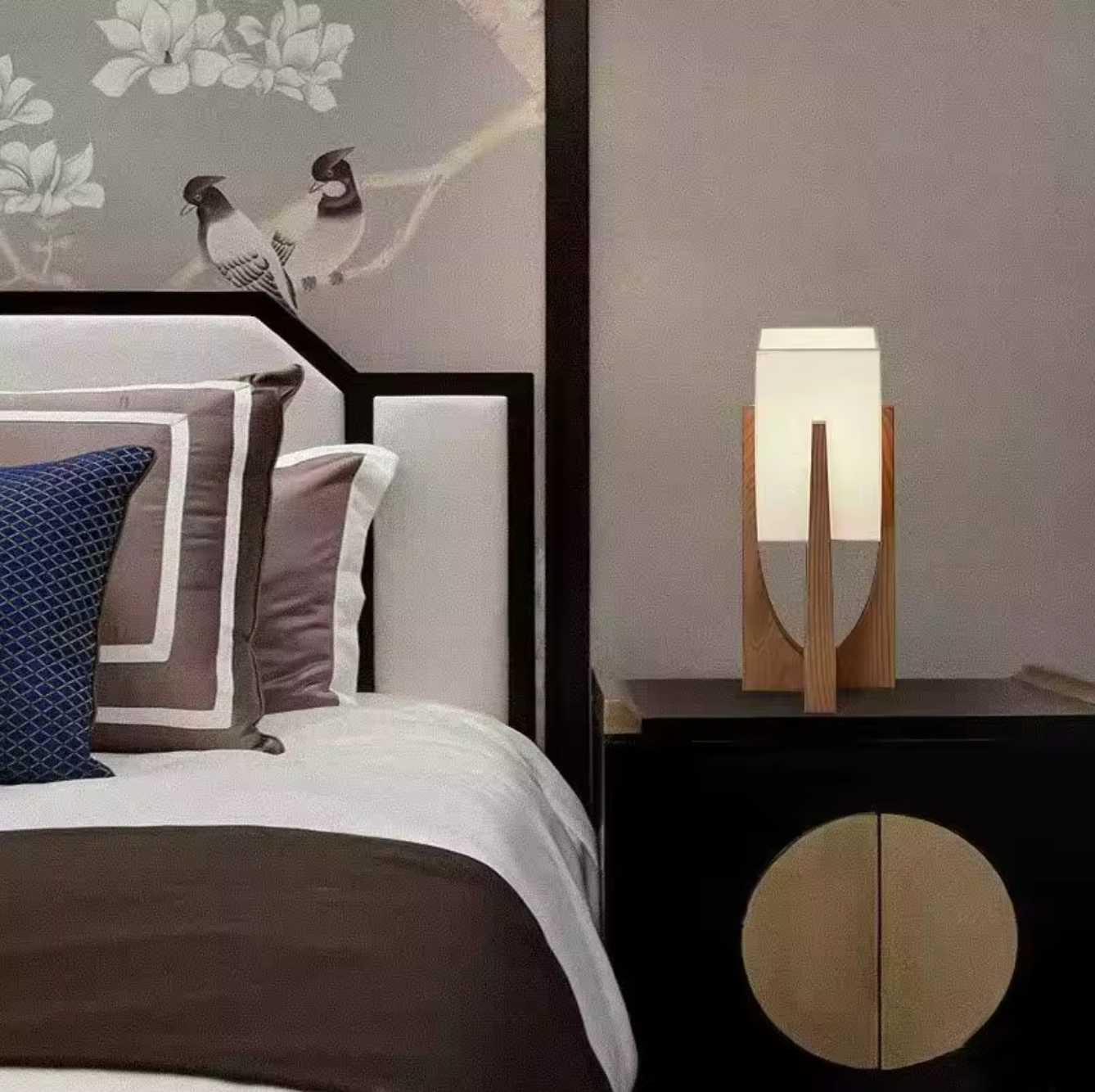 Nordic Walnut Wood Japanese Floor Lamp with Cotton Cloth Lampshade