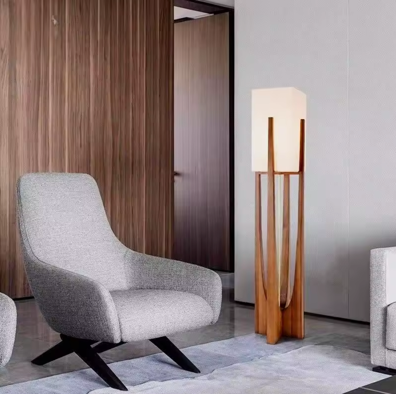 Nordic Walnut Wood Japanese Floor Lamp with Cotton Cloth Lampshade