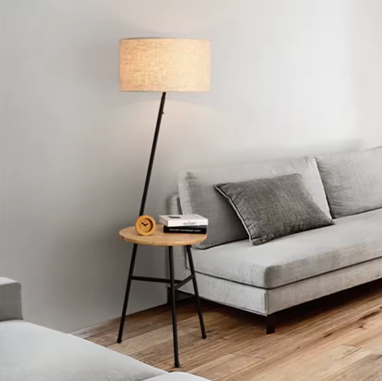 Light Luxury Floor Lamp with Table Modern Rustic Black Walnut Standing Lamp