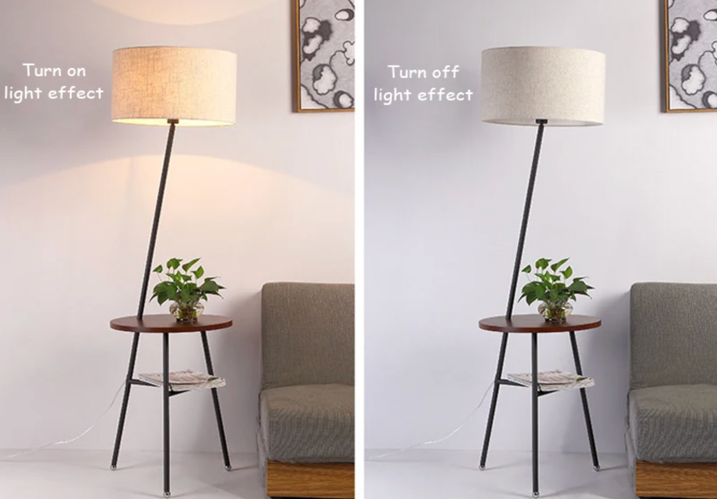 Light Luxury Floor Lamp with Table Modern Rustic Black Walnut Standing Lamp