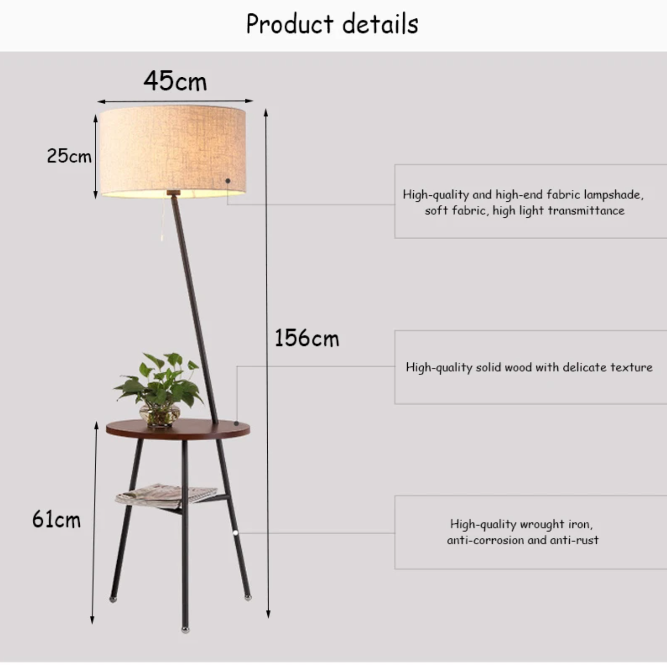 Light Luxury Floor Lamp with Table Modern Rustic Black Walnut Standing Lamp