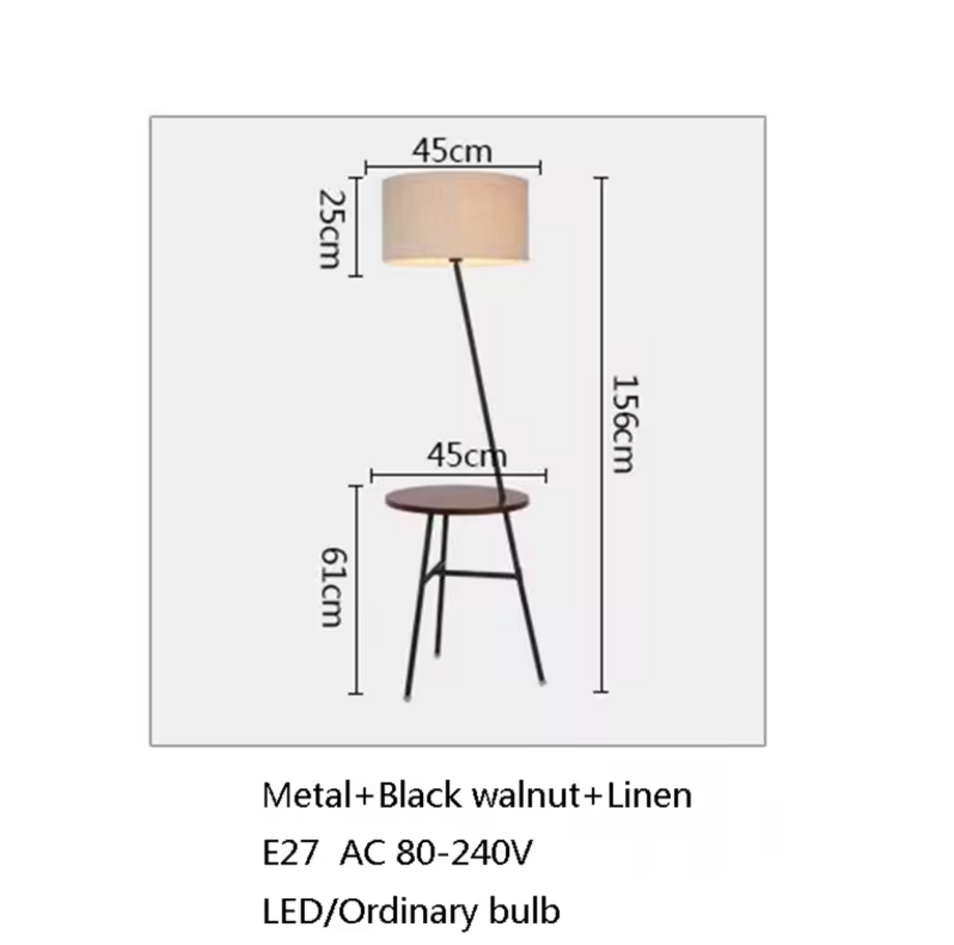 Light Luxury Floor Lamp with Table Modern Rustic Black Walnut Standing Lamp